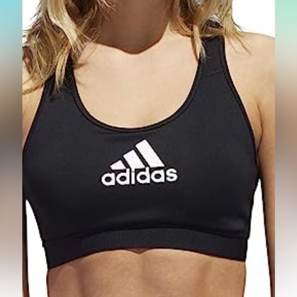 Spots Bra XS ADIDAS LOGO Spell Out Black Don't Rest Alphaskin M Support Trainer - Picture 5 of 13